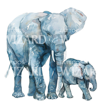 Elephant Mother and Son Watercolor Tattoo Idea