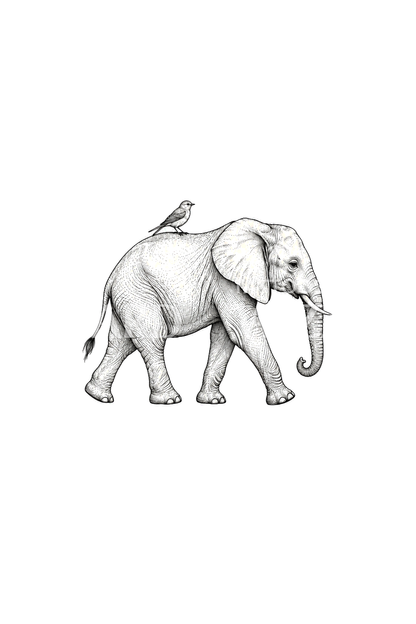Elephant with Little Bird Fine Line Tattoo – Tattoos Wizard Designs