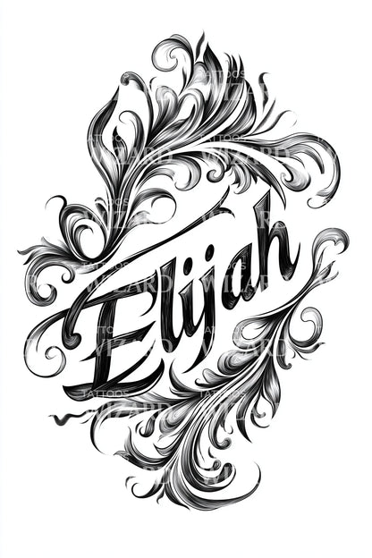 Elijah Ornamental Script Tattoo Design