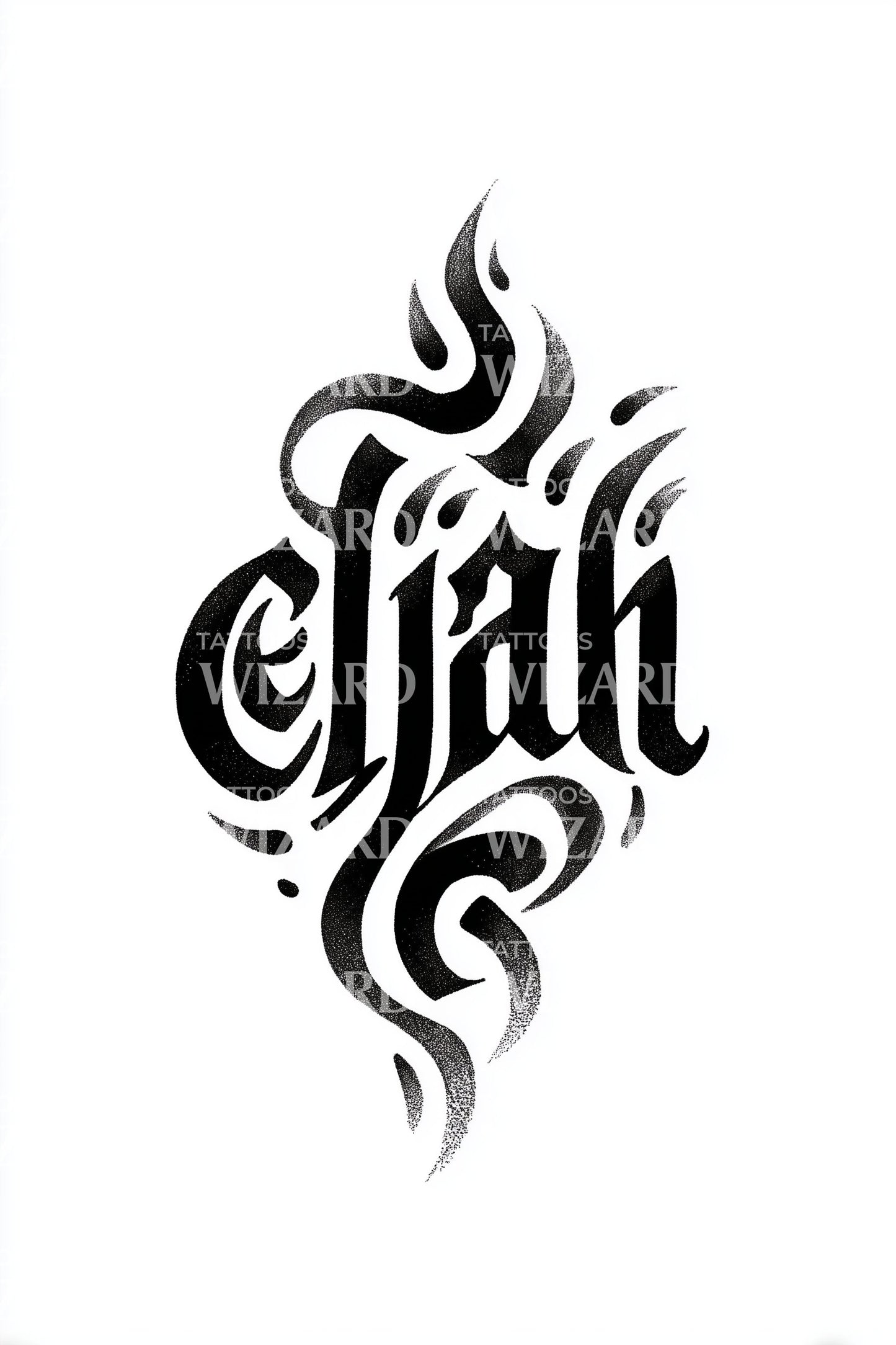 Elijah Tribal Calligraphy Tattoo Design