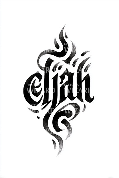 Elijah Tribal Calligraphy Tattoo Design
