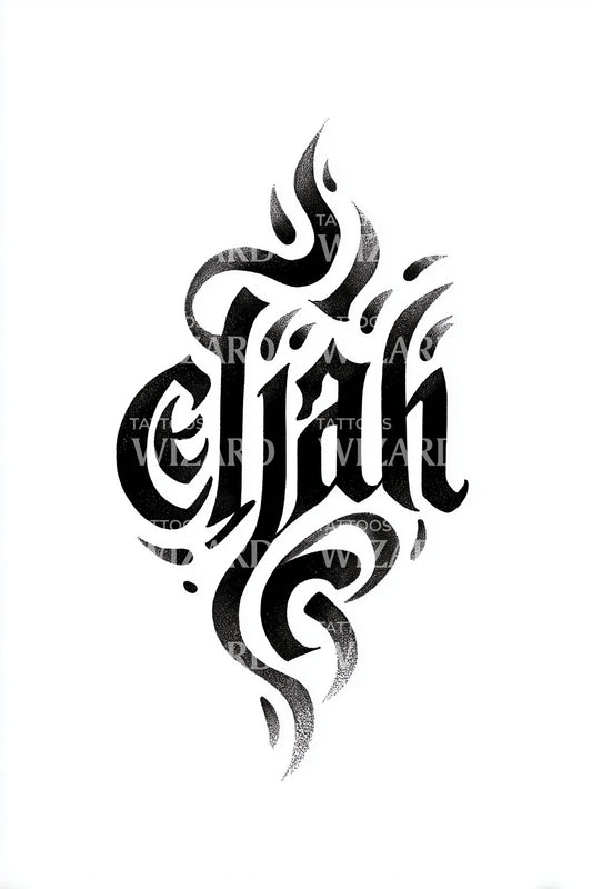 Elijah Tribal Calligraphy Tattoo Design