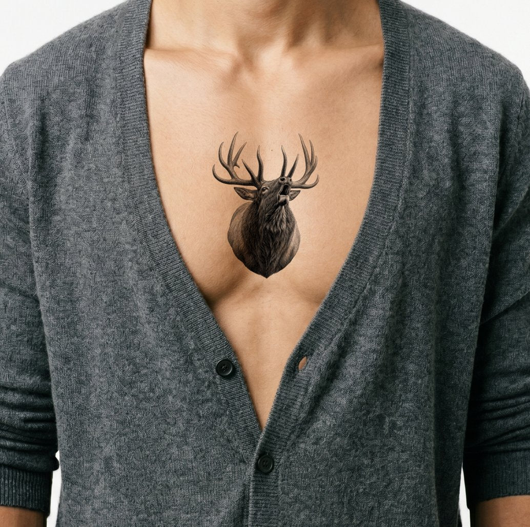 Design tatuaggio wapiti maschio che bramisce