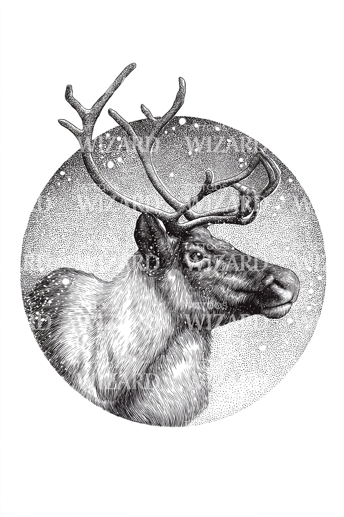 Elk Galaxy Circle Tattoo Design