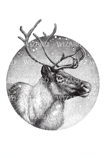 Elk Galaxy Circle Tattoo Design