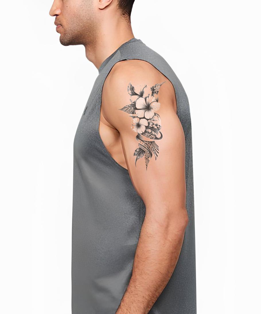 Elliptical Plumeria Tribal Tattoo Illustration