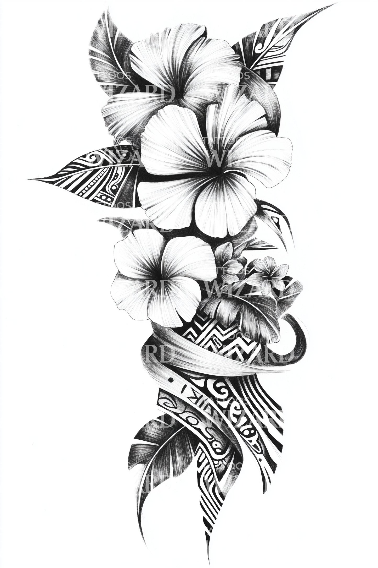 Elliptical Plumeria Tribal Tattoo Illustration