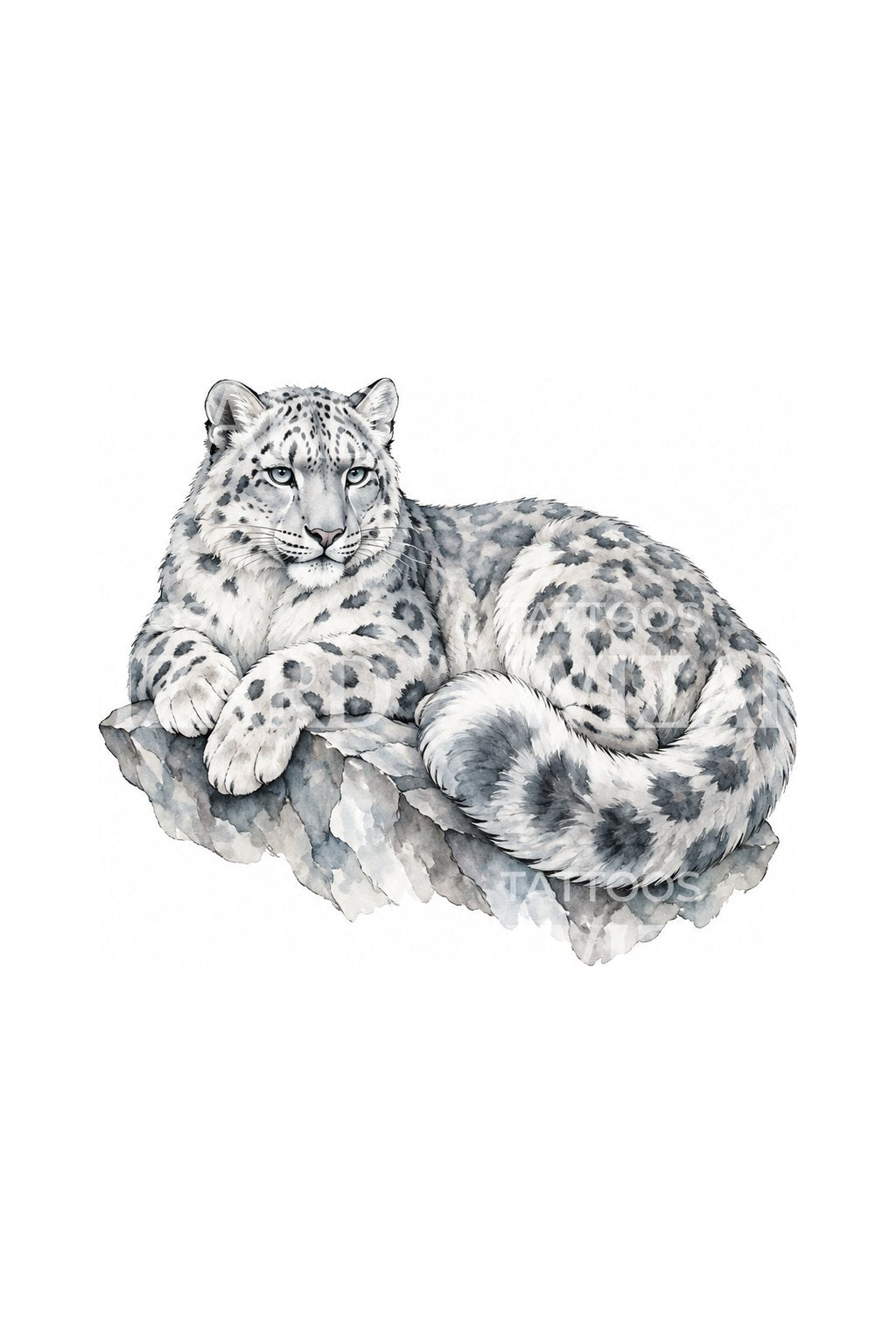 Ilustração de tatuagem de leopardo-das-neves prateado e esquivo