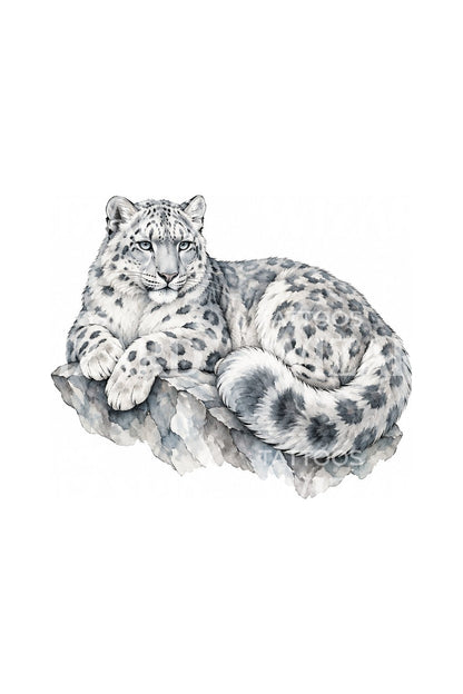 Ilustração de tatuagem de leopardo-das-neves prateado e esquivo