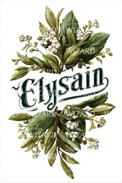 Illustration de tatouage lettrage herbacé Elysain
