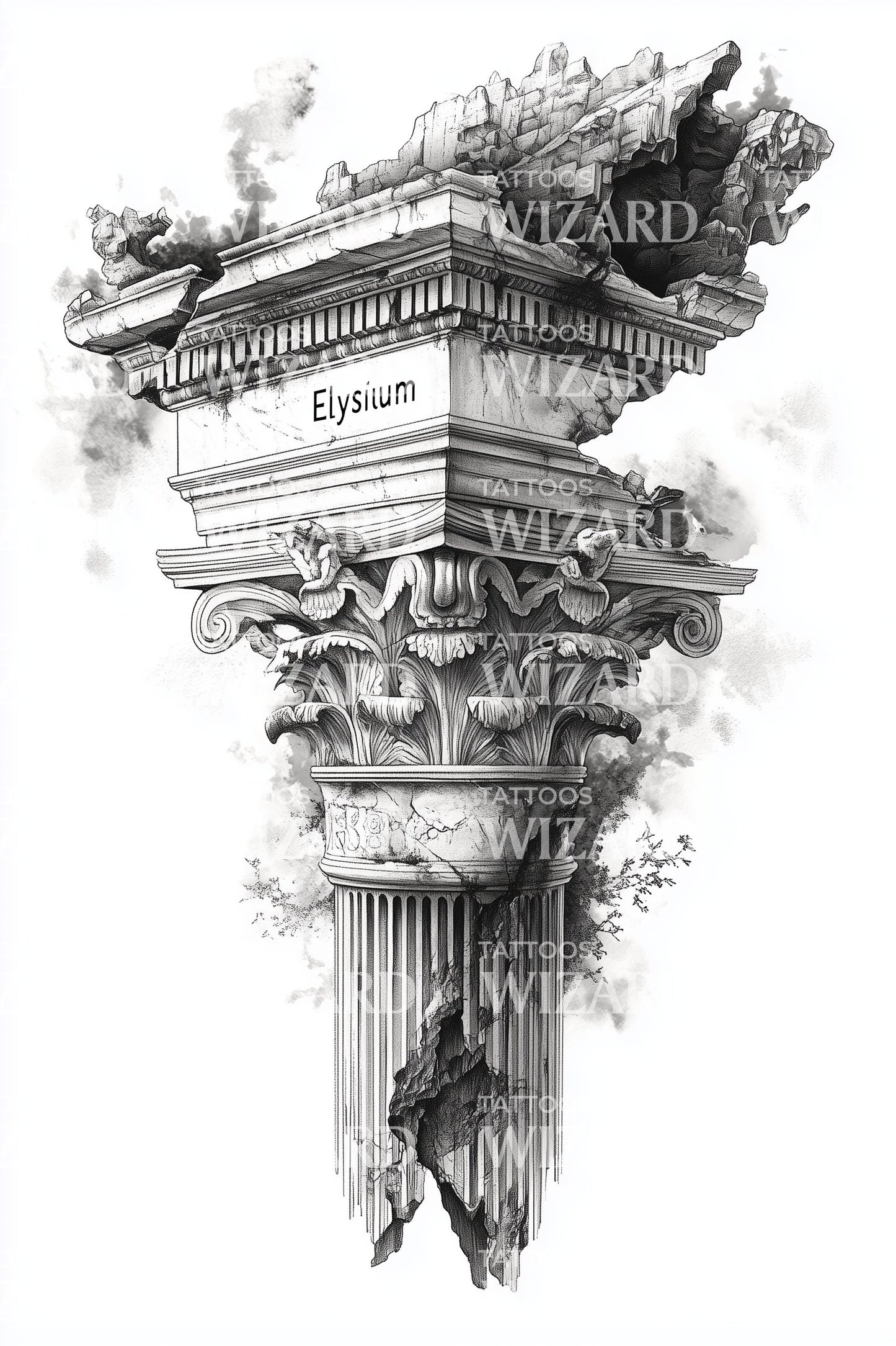 Elysium Column Sketch Tattoo Design