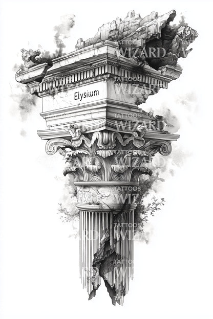 Elysium Column Sketch Tattoo Design