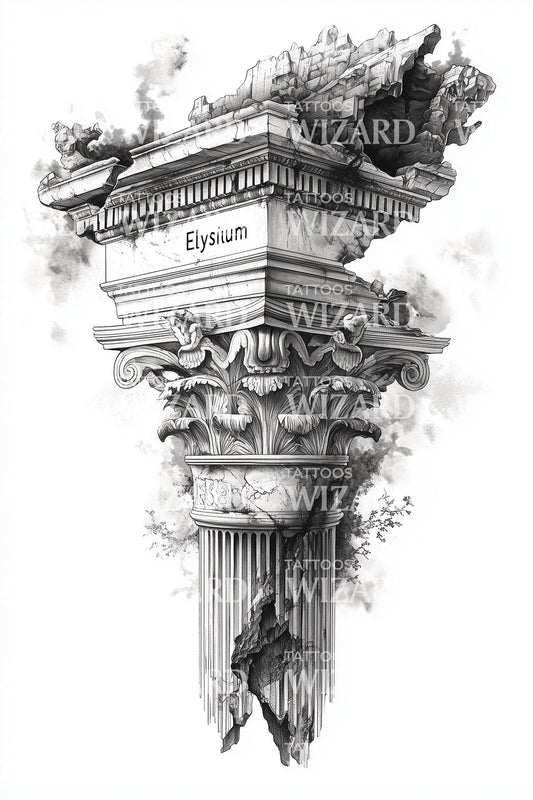 Elysium Column Sketch Tattoo Design