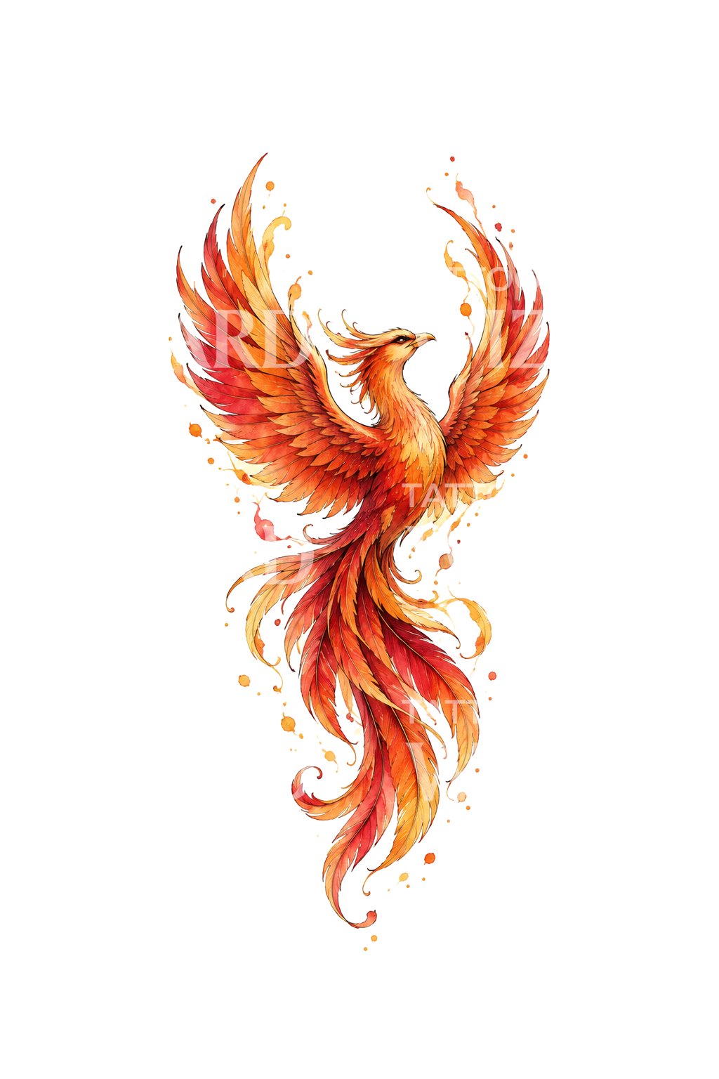 Ember Splash Watercolor Phoenix Tattoo Idea