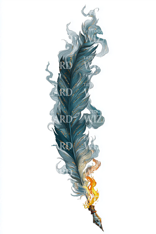 Ember Tipped Feather Tattoo Illustration