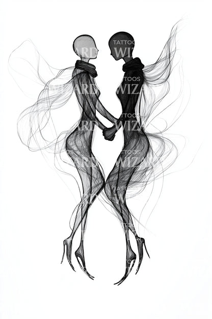 Embracing Winter Lovers Tattoo Design