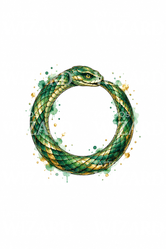Idea de tatuaje de ouroboros esmeralda y dorado