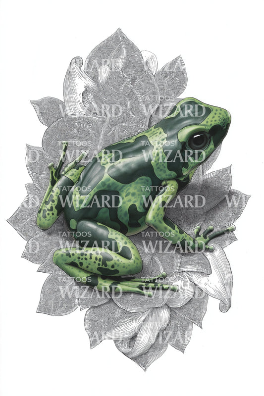Emerald Frog Botanical Tattoo Design