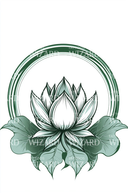 Emerald Lotus Crest Tattoo Design