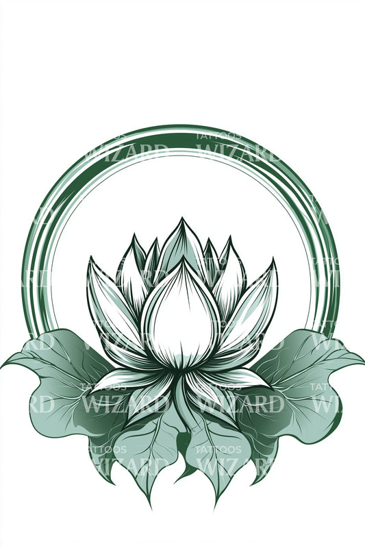 Emerald Lotus Crest Tattoo Design