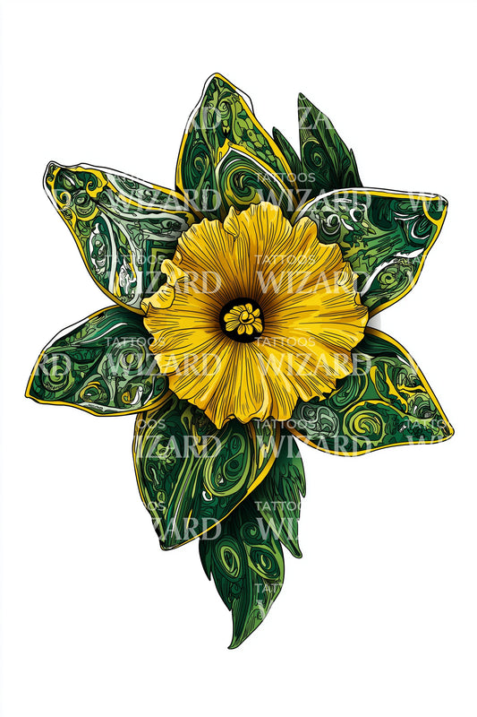 Smaragdgrünes Blütenblatt Narzissen Tattoo Design