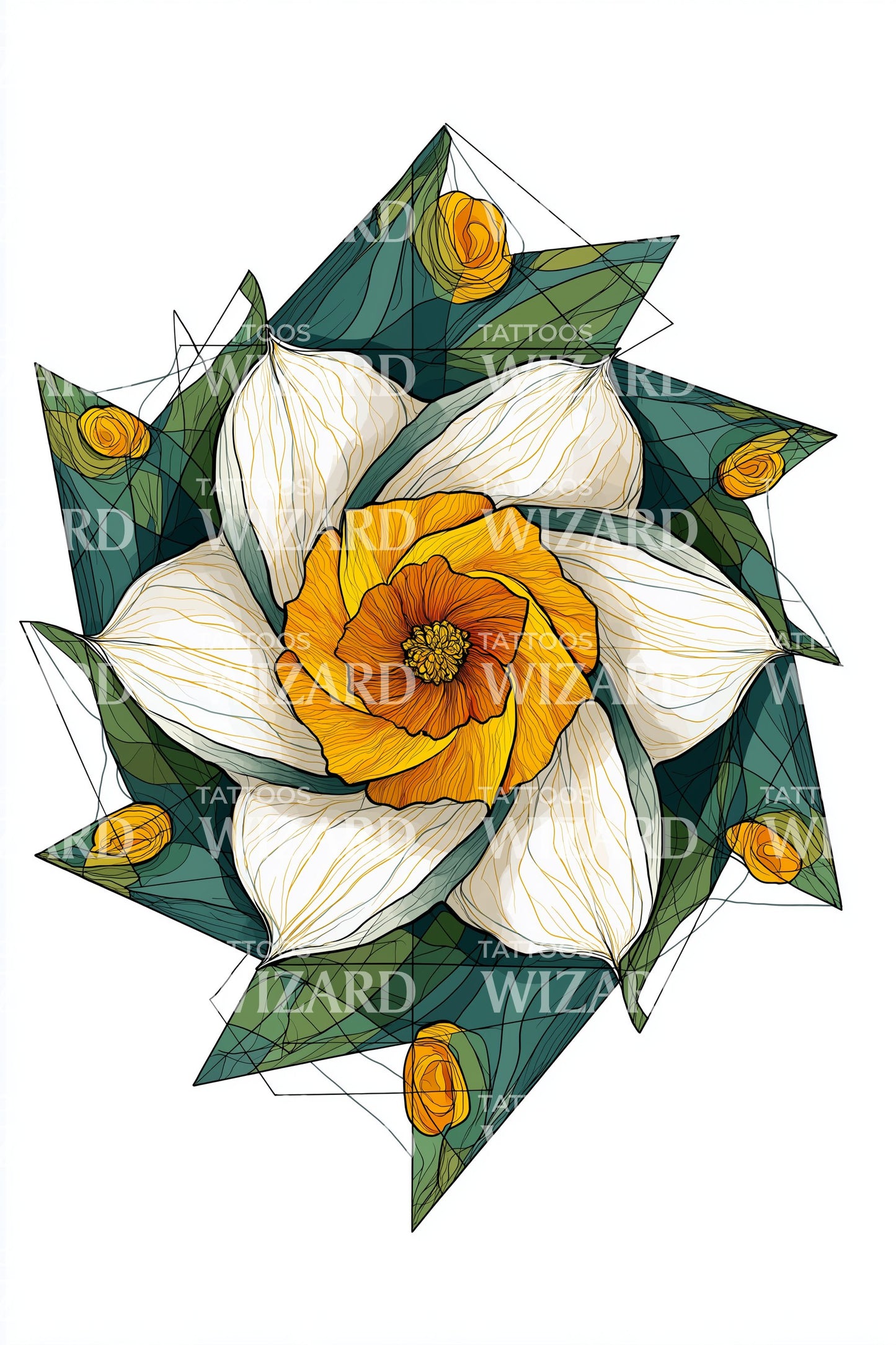 Emerald Spiral Daffodil Tattoo Design