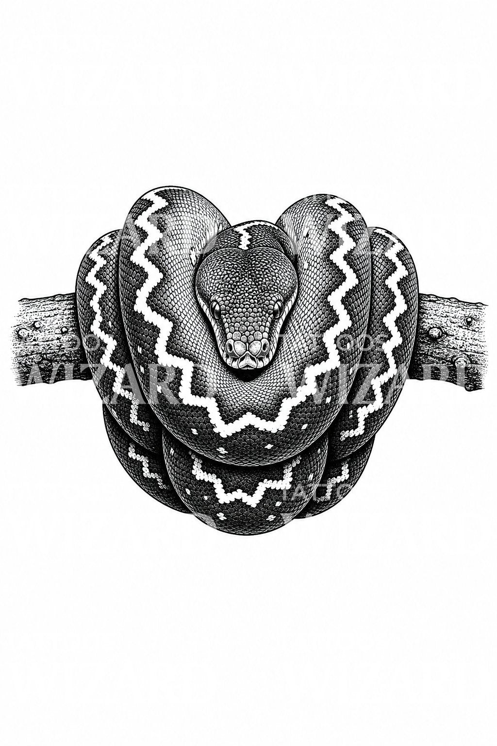 Tattoo-Design einer zusammengerollten Smaragdboa