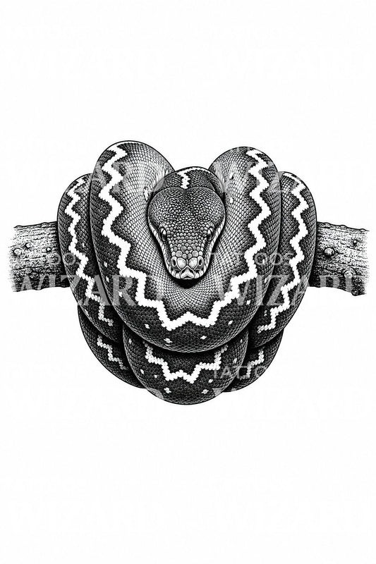 Tattoo-Design einer zusammengerollten Smaragdboa