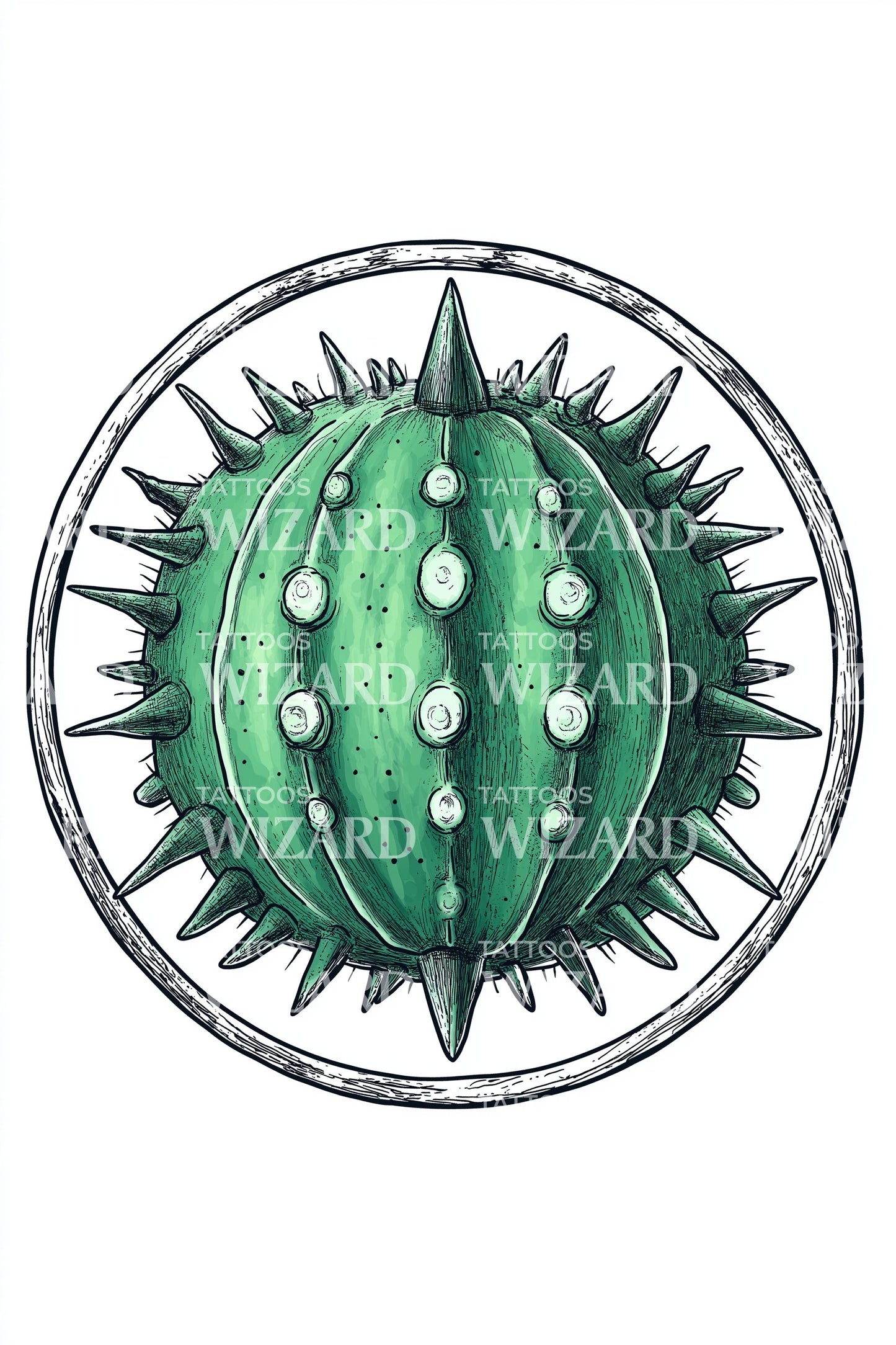 Emerald Urchin Sphere Tattoo Illustration