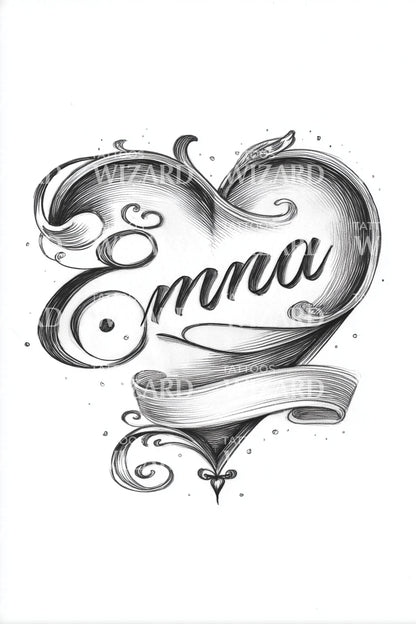 Emma Heart Ribbon Tattoo Design