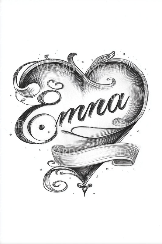 Emma Heart Ribbon Tattoo Design
