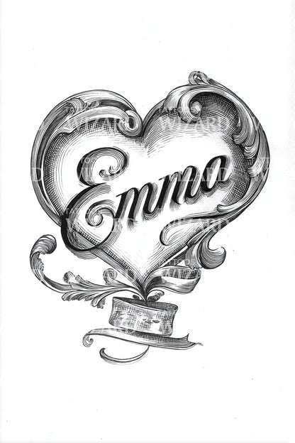 Emma Vintage Heart Tattoo Design