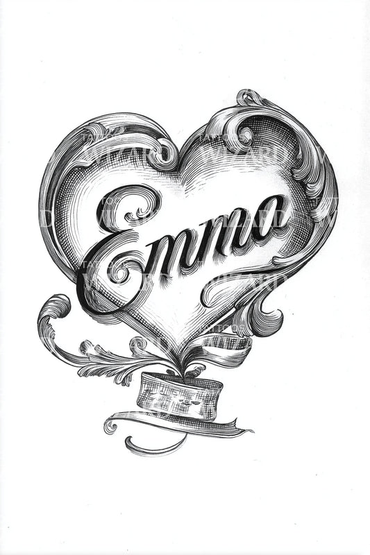 Emma Vintage Heart Tattoo Design