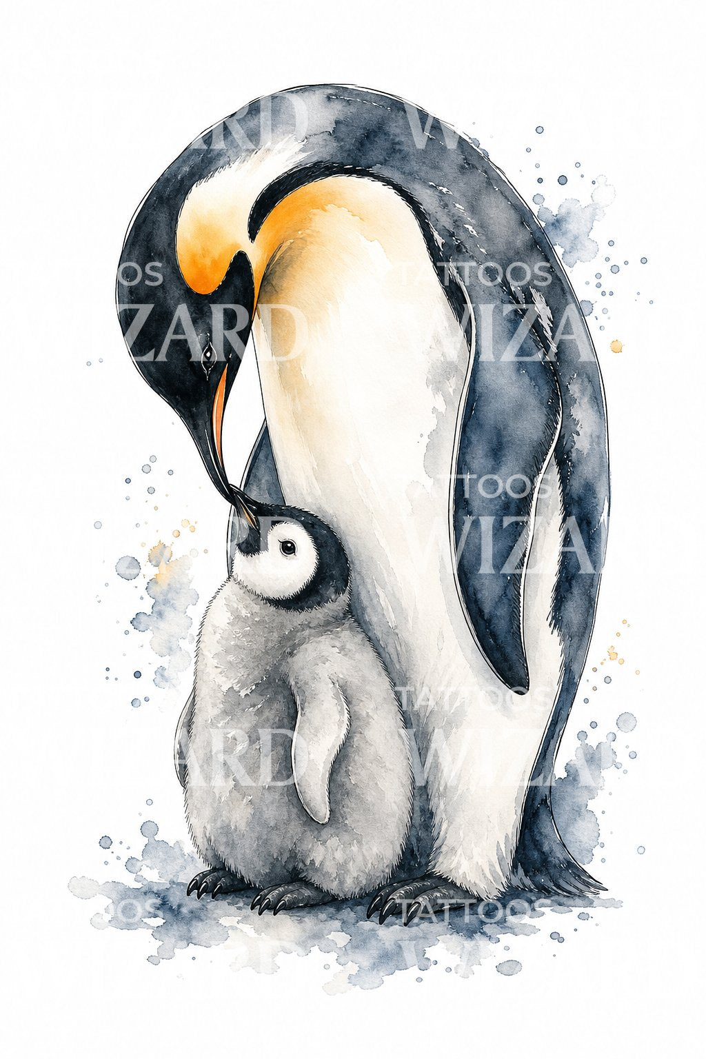 Emperor Penguin and Chick Tattoo Design