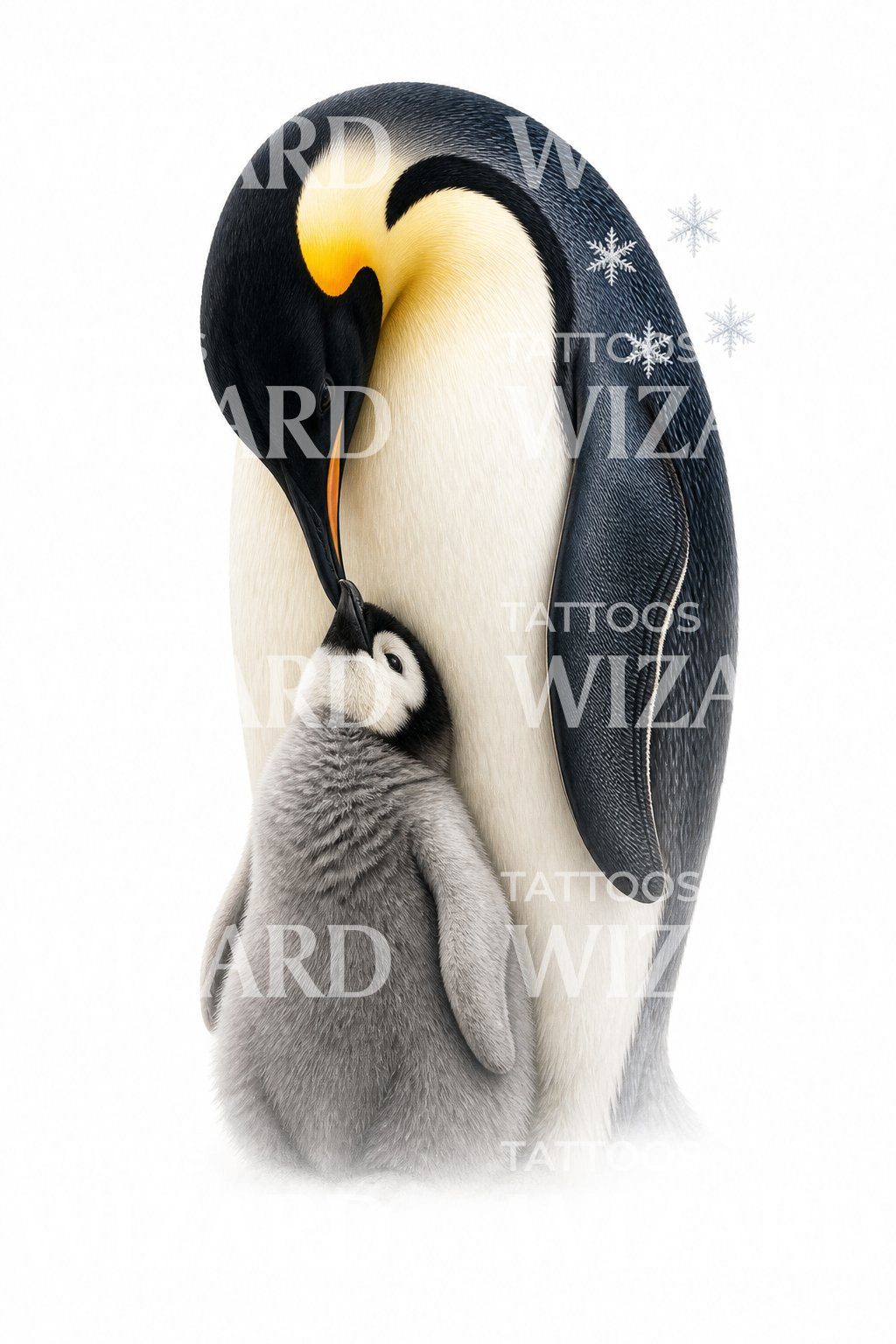 Emperor Penguin and Chick Tattoo Illustration