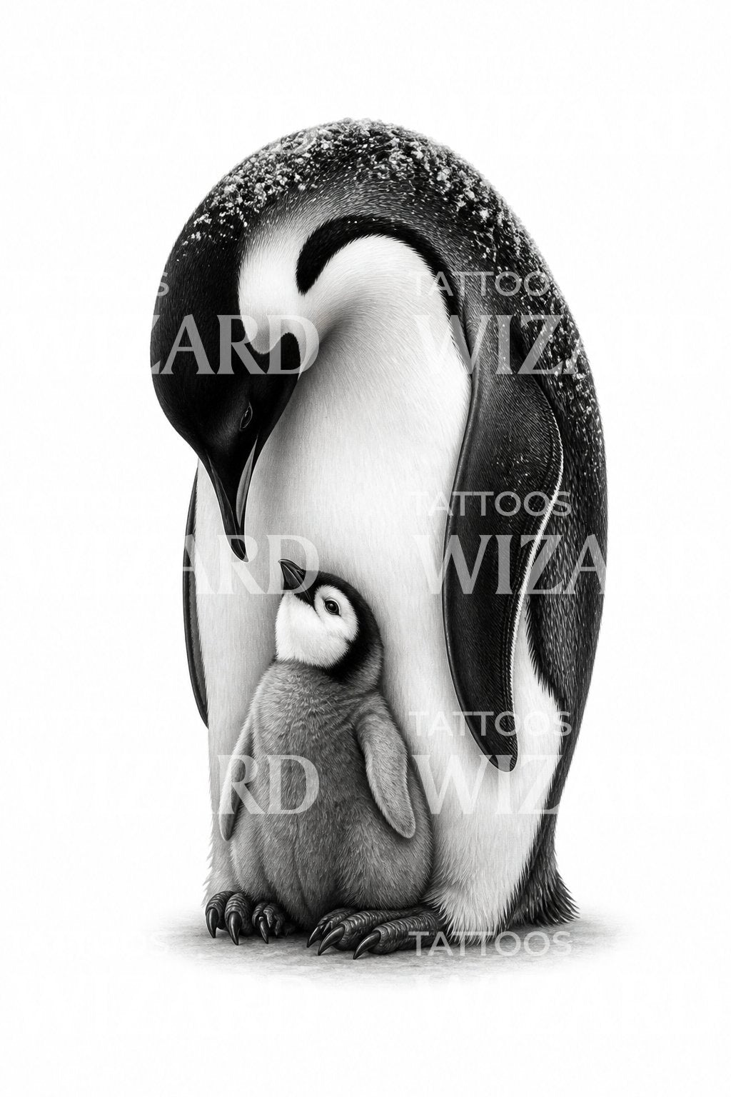 Emperor Penguin with Chick Tattoo Design