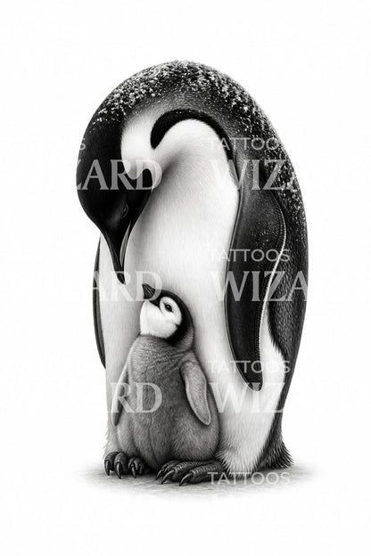 Emperor Penguin with Chick Tattoo Design