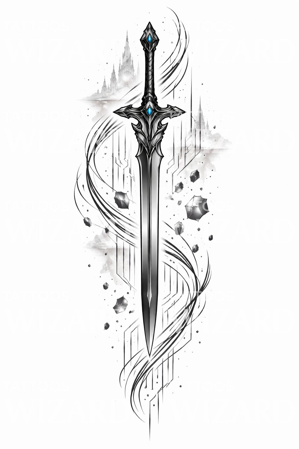 Enchanted Crystal Sword Tattoo Design