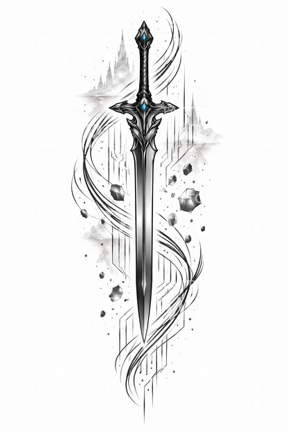 Enchanted Crystal Sword Tattoo Design