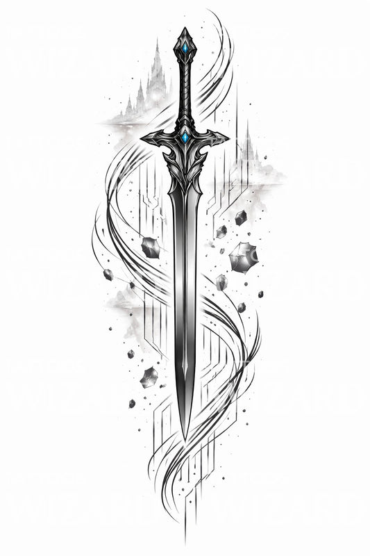 Enchanted Crystal Sword Tattoo Design
