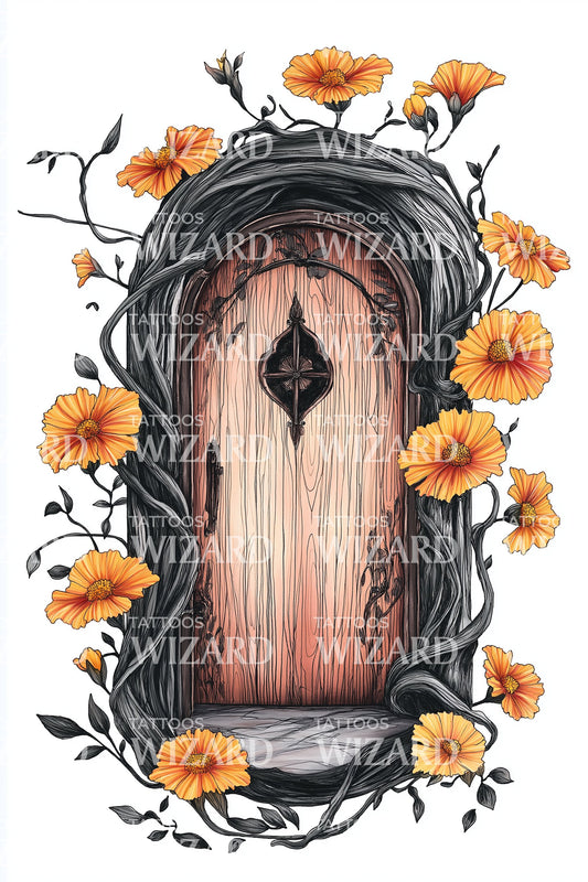 Design di tatuaggio floreale Porta Incantata