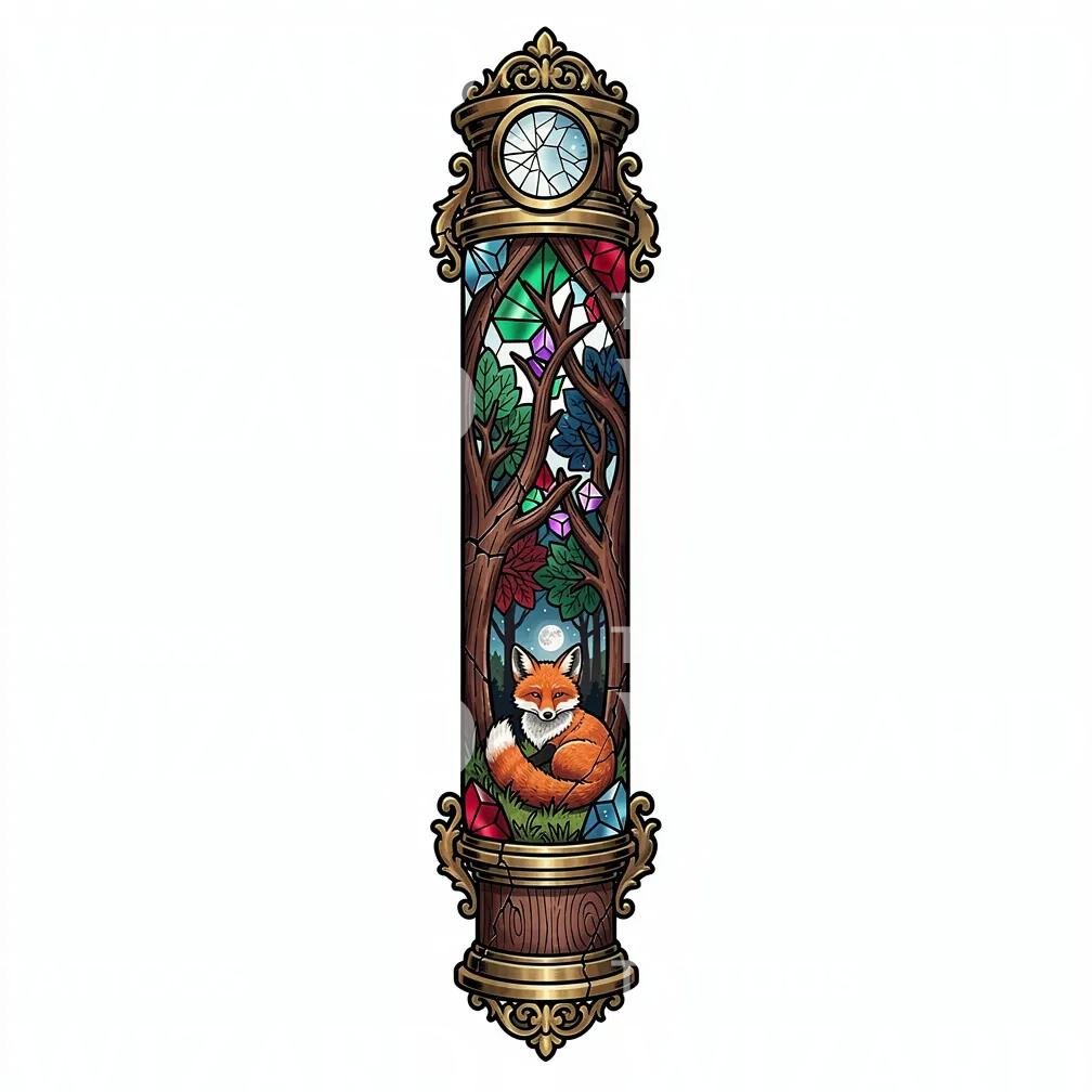 Enchanted Fox Hourglass Tattoo Design