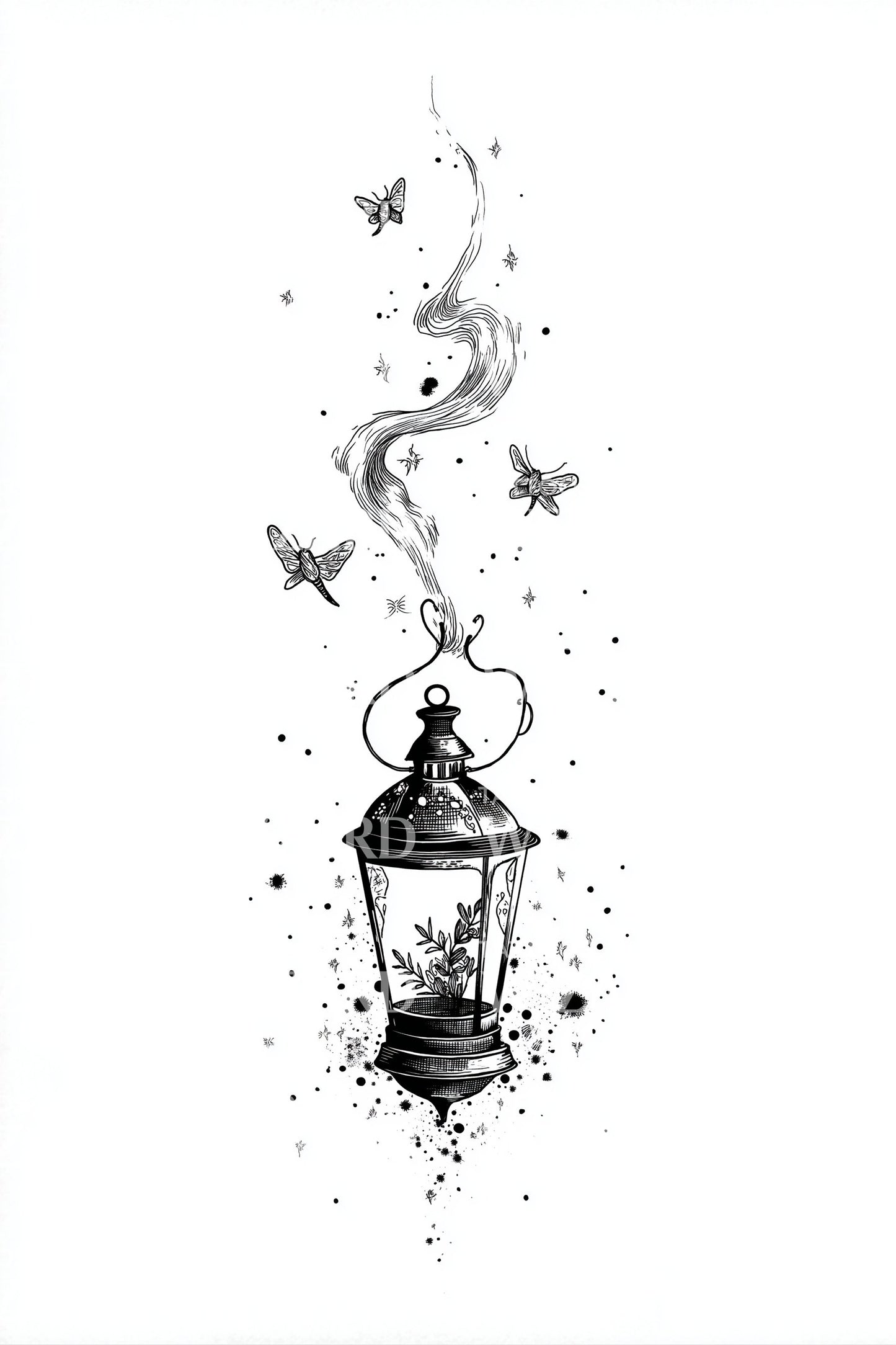 Design del tatuaggio lanterna sospesa incantata