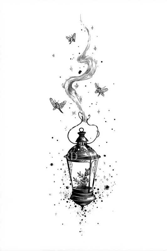 Design del tatuaggio lanterna sospesa incantata