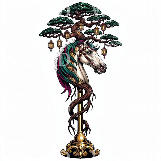 Enchanted Horse Lanterns Tattoo Design