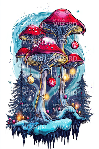 Enchanted Red Mushrooms Tattoo Design