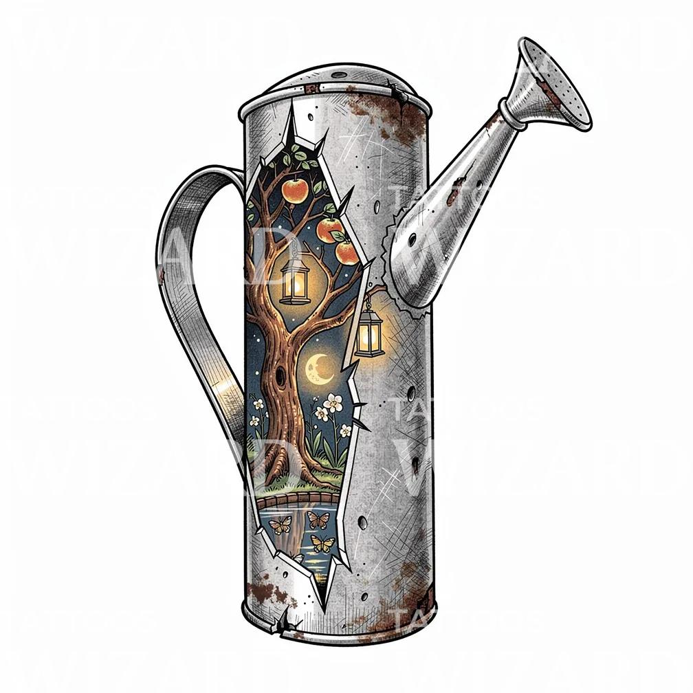 Enchanted Watering Can Tattoo Design