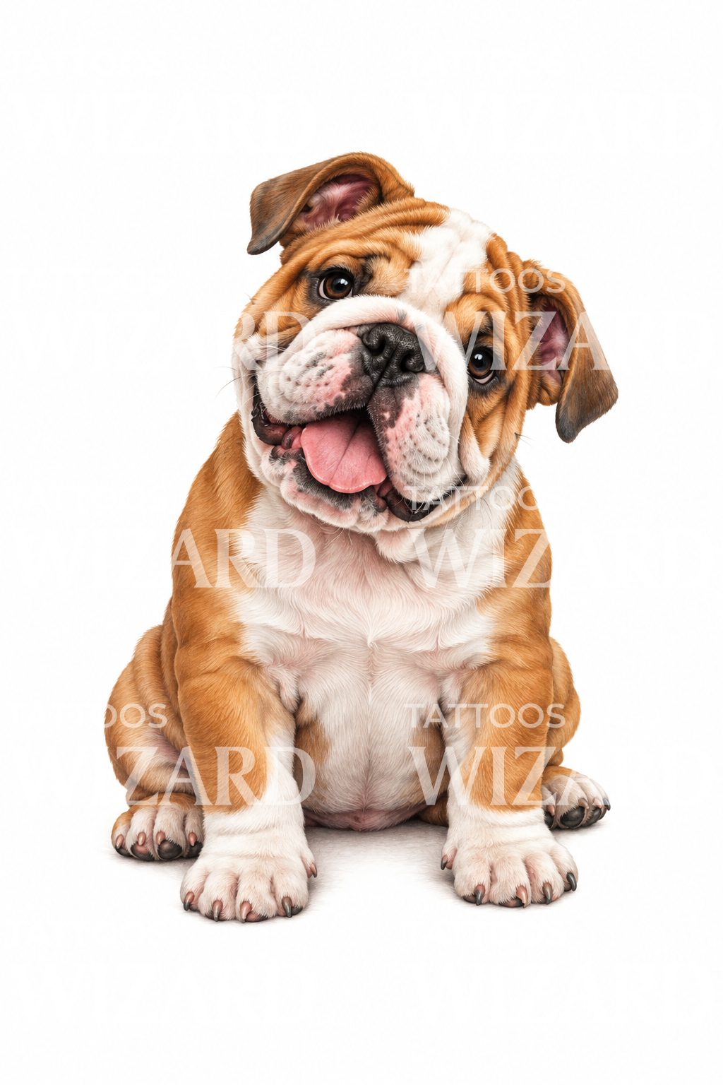 English Bulldog Puppy with Tilted Head Tattoo Design