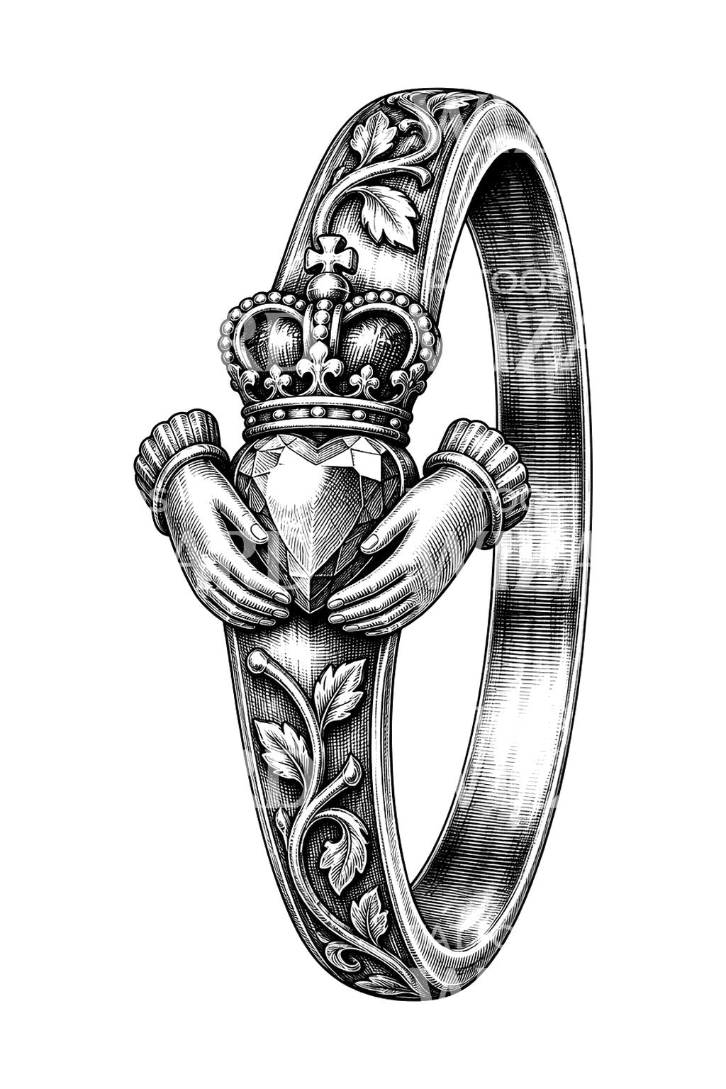 Gravierte Claddagh-Ring-Tattoo-Illustration