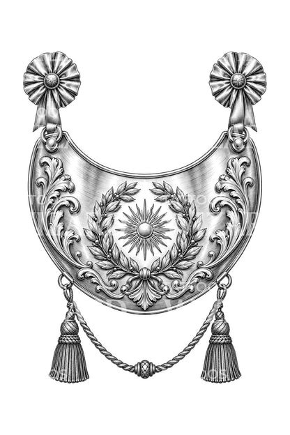 Gorgetta da ufficiale incisa con nappe, design per tatuaggio